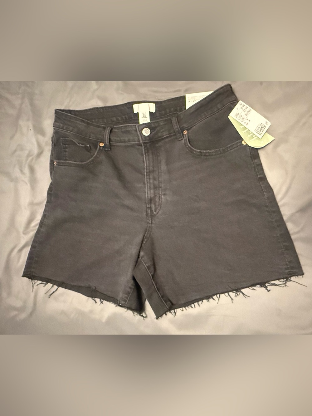 NWT H&M Black High-Rise Raw Hem Denim Shorts -women’s 16